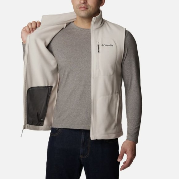 COLUMBIA BEIGE SLEEVELESS FAST TREK FLEECE POCKET VEST - Picture 4 of 4